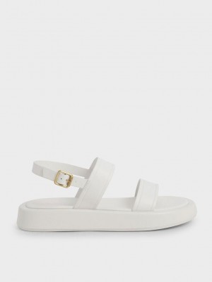 Charles & Keith Open Puntera Destalonadas Plataforma Sandals Blancos | 2085164-OK