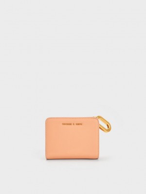 Charles & Keith Oval Keychain Zip Wallet Naranjas | 9016427-RC