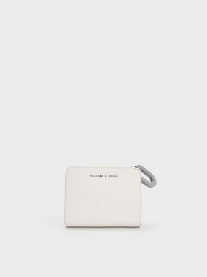 Charles & Keith Oval Keychain Zip Wallet Creme | 1250846-EB