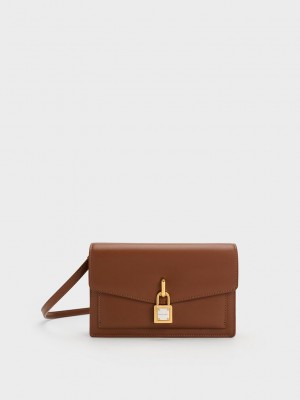Charles & Keith Padlock Envelope Crossbody Bag Chocolate | 1082967-FD