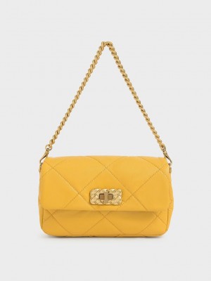 Charles & Keith Paffuto Acolchado Crossbody Bag Moutarde | 5908361-CD