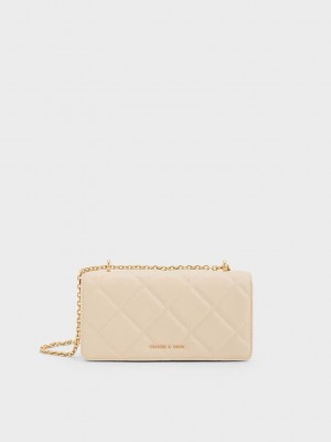 Charles & Keith Paffuto Chain Handle Acolchado Long Wallet Beige | 3571240-DZ