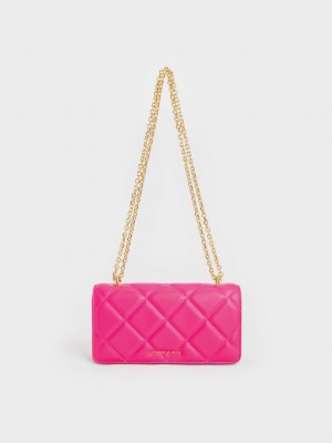 Charles & Keith Paffuto Chain Handle Acolchado Long Wallet Fucsia | 6247308-CS