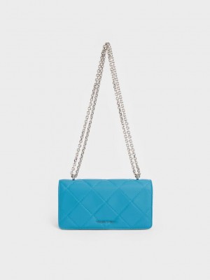 Charles & Keith Paffuto Chain Handle Acolchado Long Wallet Cerulean | 6598243-UE
