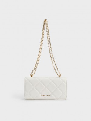 Charles & Keith Paffuto Chain Handle Acolchado Long Wallet Blancos | 6801254-KO