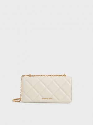 Charles & Keith Paffuto Chain Handle Acolchado Long Wallet Creme | 1457082-UC