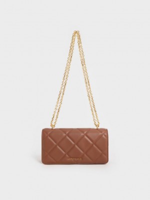 Charles & Keith Paffuto Chain Handle Acolchado Long Wallet Chocolate | 2593760-WO