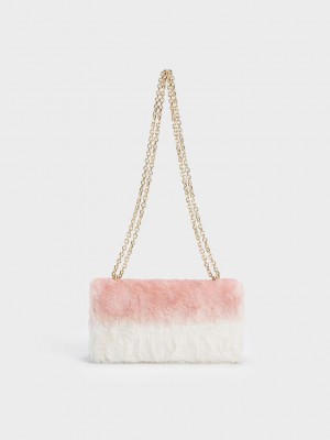Charles & Keith Paffuto Chain Handle Furry Long Wallet Rosas Claro | 7021835-GF