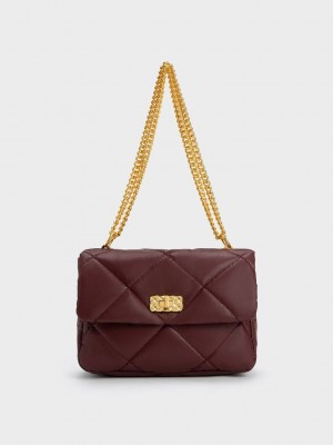 Charles & Keith Paffuto Large Acolchado Shoulder Bag Chocolate Oscuro | 6028319-YF
