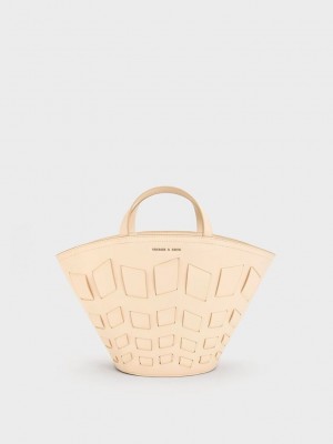 Charles & Keith Panelled Tote Bag Beige | 3206178-LA