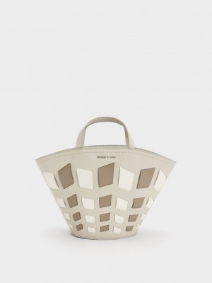 Charles & Keith Panelled Tote Bag Grises Marrom | 2735480-KF