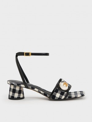Charles & Keith Pearl-Embellished Gingham Sandals Multicolor | 4706125-RQ