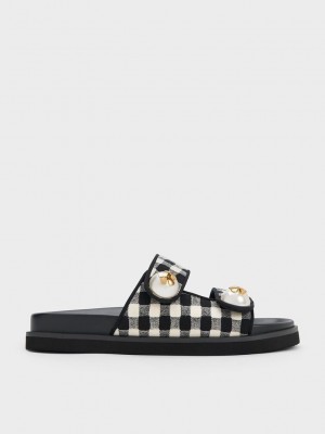 Charles & Keith Pearl Embellished Gingham Slides Multicolor | 4628753-NW