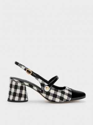 Charles & Keith Pearl Embellished Gingham Destalonadas Pumps Multicolor | 2758693-NK