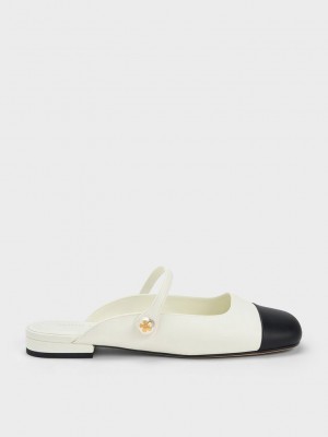 Charles & Keith Pearl Embellished Planos Mules Blancos | 1745803-LK