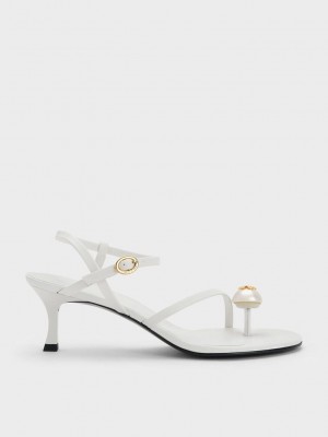 Charles & Keith Pearl Embellished Tiras Sandals Blancos | 1692508-CA