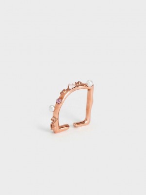 Charles & Keith Pearl & Crystal-Embellished Ring Rosas Dorados | 0563281-FV