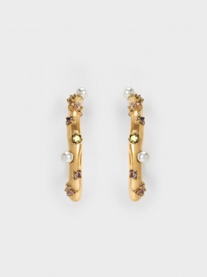 Charles & Keith Pearl & Crystal-Embellished Earring Studs Beige | 7593682-XJ