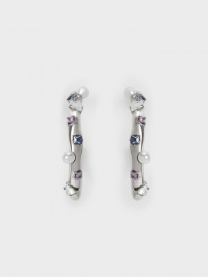 Charles & Keith Pearl & Crystal-Embellished Earring Studs Morados | 9265147-VT