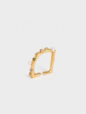 Charles & Keith Pearl & Crystal-Embellished Ring Beige | 2798460-VX