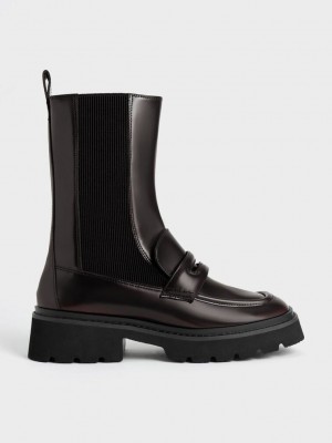 Charles & Keith Penny Loafer Chelsea Boots Vino | 9821067-VJ
