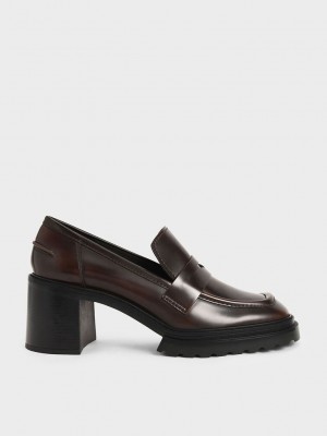 Charles & Keith Penny Loafer Pumps Marrom Oscuro | 8406715-ZA