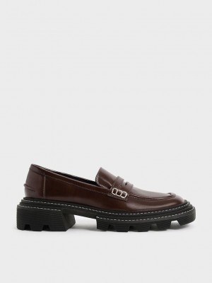 Charles & Keith Perline Fornido Penny Loafers Marrom Oscuro | 3095867-KF