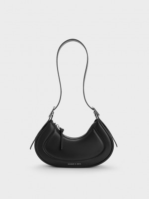 Charles & Keith Petra Curved Shoulder Bag Negros | 1832659-VC