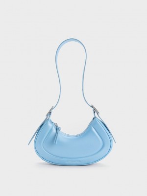 Charles & Keith Petra Curved Shoulder Bag Azules | 2806395-ZH