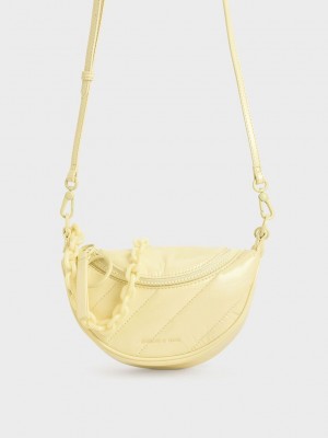 Charles & Keith Philomena Glow-In-The-Dark Saddle Bag Amarillos | 3428150-YX