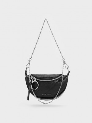 Charles & Keith Philomena Half-Moon Crossbody Bag Negros | 1694370-ZN