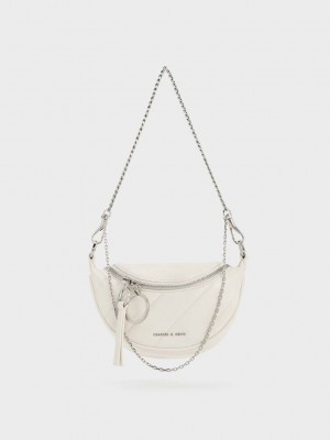 Charles & Keith Philomena Half-Moon Crossbody Bag Creme | 1697548-AN