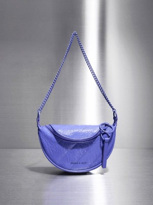 Charles & Keith Philomena Half-Moon Crossbody Bag Morados | 3046879-MU
