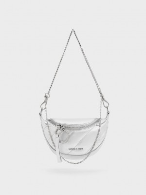 Charles & Keith Philomena Metallic Half-Moon Crossbody Bag Plateados | 1835794-HT