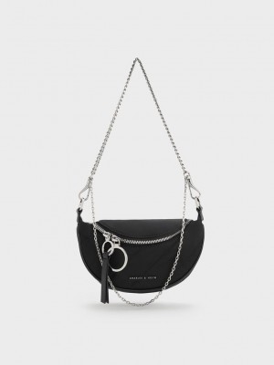 Charles & Keith Philomena Nylon Half-Moon Crossbody Bag Negros | 5203749-LQ