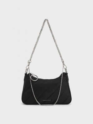 Charles & Keith Philomena Nylon Puffy Chain-Correa Crossbody Bag Negros | 2479513-UR
