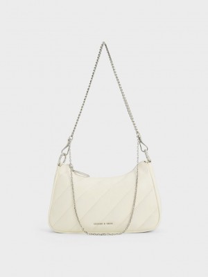 Charles & Keith Philomena Puffy Chain-Correa Crossbody Bag Creme | 3078165-WZ
