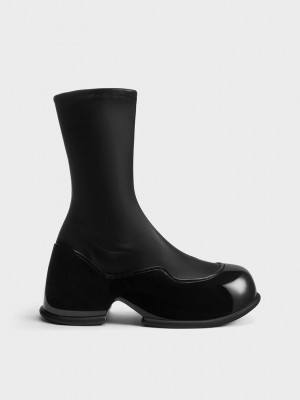 Charles & Keith Pixie Charol Calf Boots Negros | 6329087-PA