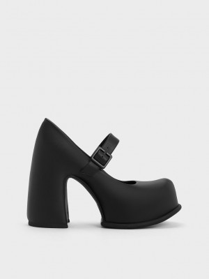 Charles & Keith Pixie Plataforma Mary Janes Negros | 9081325-RJ