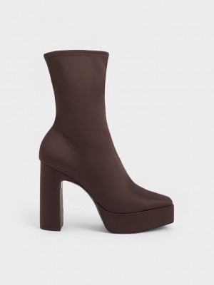 Charles & Keith Plataforma Block Heel Ankle Boots Marrom Oscuro | 0354871-OP