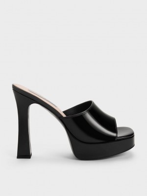 Charles & Keith Plataforma Block Heel Mules Negros | 6451973-PS