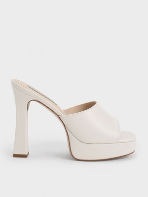Charles & Keith Plataforma Block Heel Mules Creme | 7532480-QB