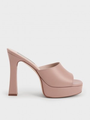 Charles & Keith Plataforma Block Heel Mules Beige | 1837960-VN