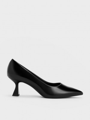 Charles & Keith Pointed-Puntera Flare Heel Pumps Negros | 8706435-JZ