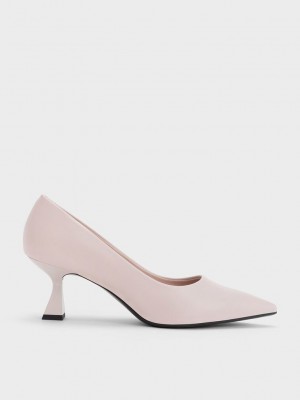Charles & Keith Pointed-Puntera Flare Heel Pumps Beige | 0942163-DL