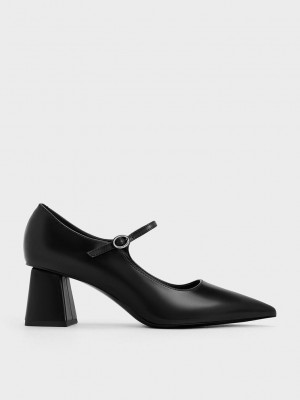 Charles & Keith Pointed-Puntera Mary Jane Pumps Negros | 7120543-ZI