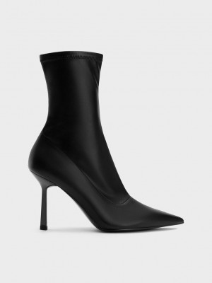 Charles & Keith Pointed-Puntera Stiletto Heel Ankle Boots Negros | 0874539-HU