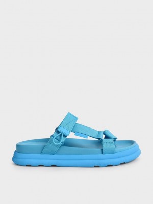 Charles & Keith Polyester Velcro Correa Sports Sandals Azules | 4295016-HQ