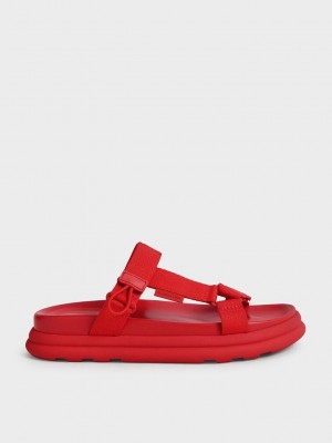 Charles & Keith Polyester Velcro Correa Sports Sandals Rojos | 6930872-EY