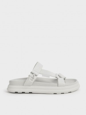 Charles & Keith Polyester Velcro Correa Sports Sandals Rosas | 0265874-SN